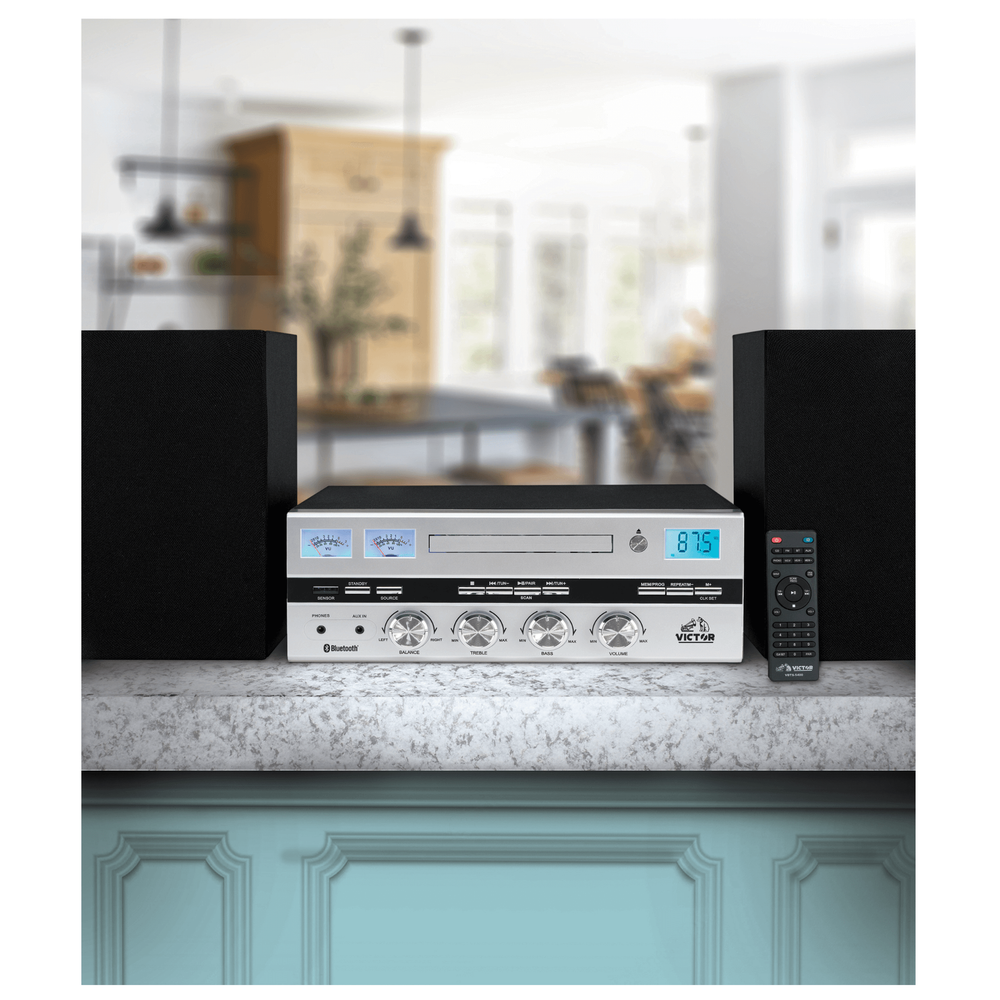 Victor Milwaukee II Desktop Bluetooth CD Stereo System with Functional VU Meters
