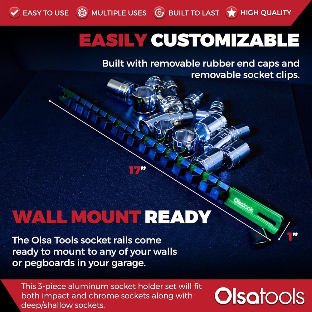 Green Aluminum Socket Organizer - 58 Sockets