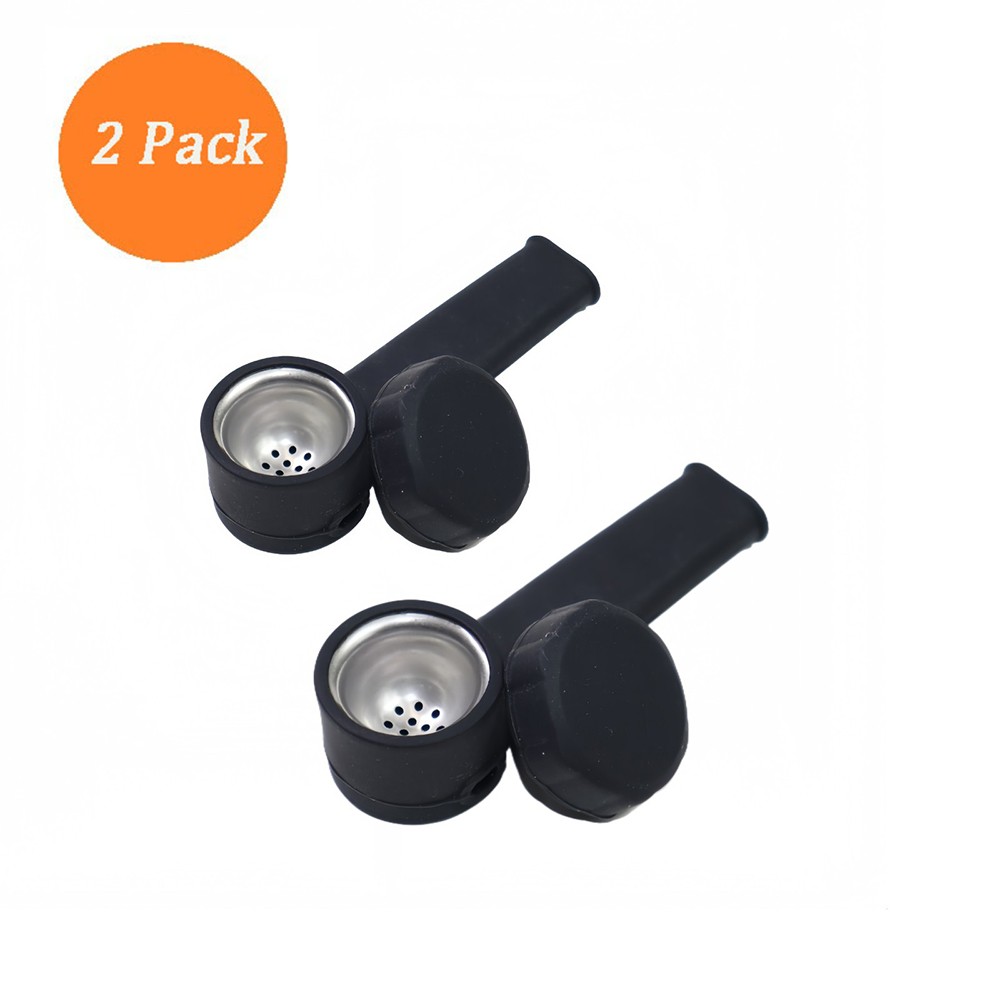 2pack black silicone smoking pipes 4 inches with lids and stainless steel filte