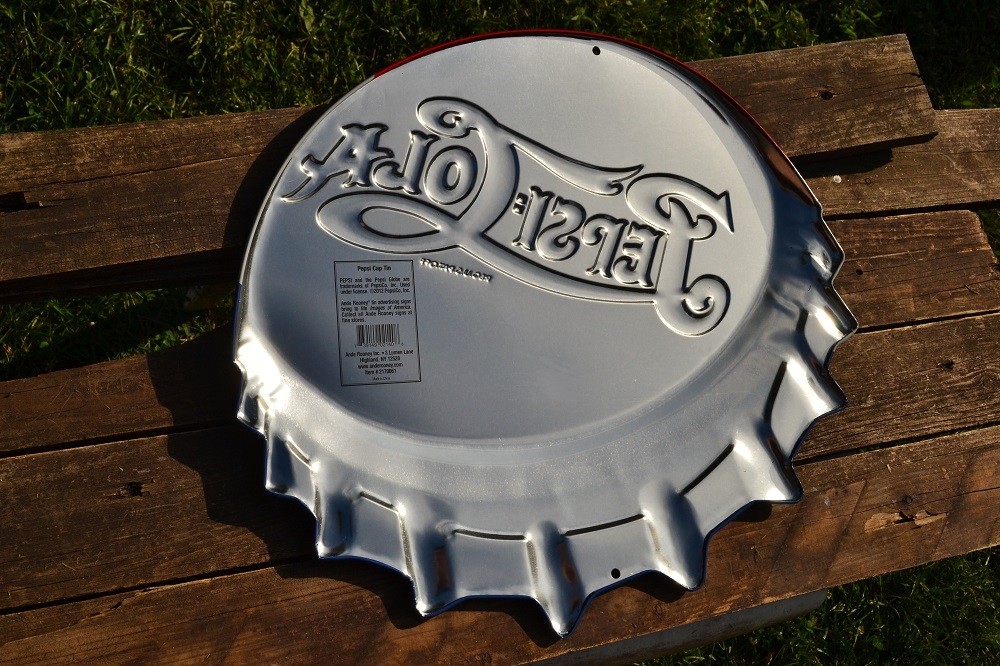 Pepsi-Cola Bottle Cap Embossed Tin Metal Sign - Pepsi - Soda - Ice Cold - Retro