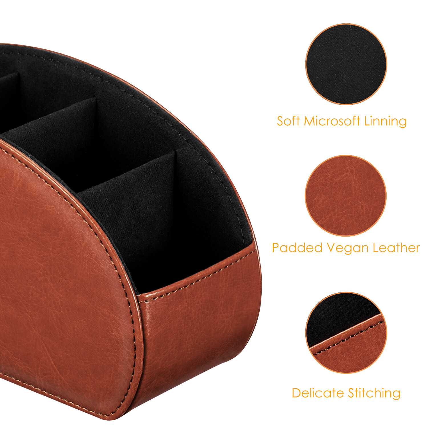 TV Remote Control Holder Leather Caddy Office Desktop Organizer 5 Compartments