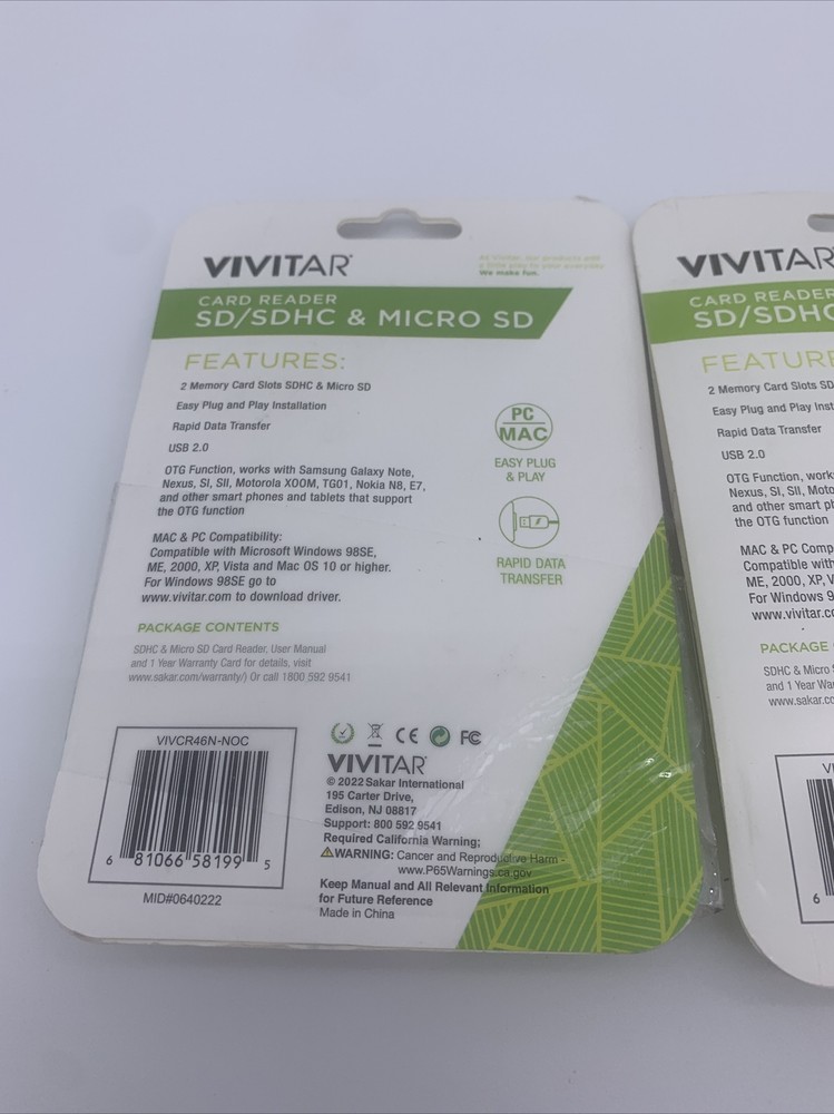 2x Vivitar SD/SDHC And Micro SD Card Reader Copy Transfer Backup