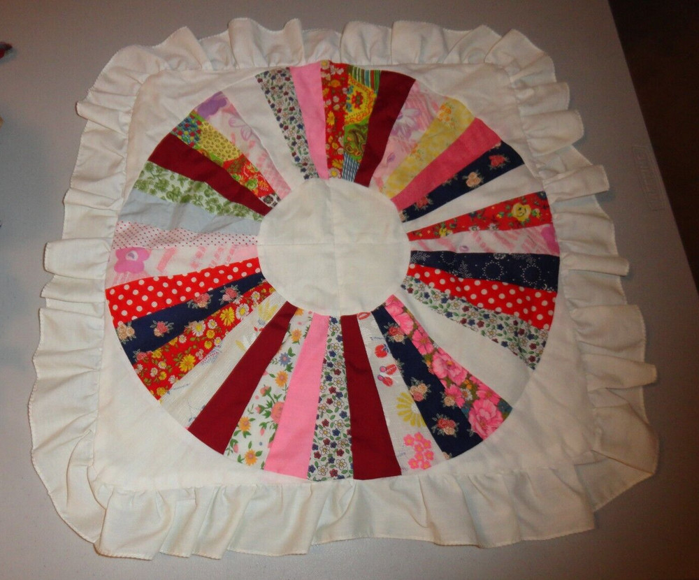 2 Vintage Pinwheel Patchwork Pillow Form Covers 22" x 22" Ruffled ready to fill