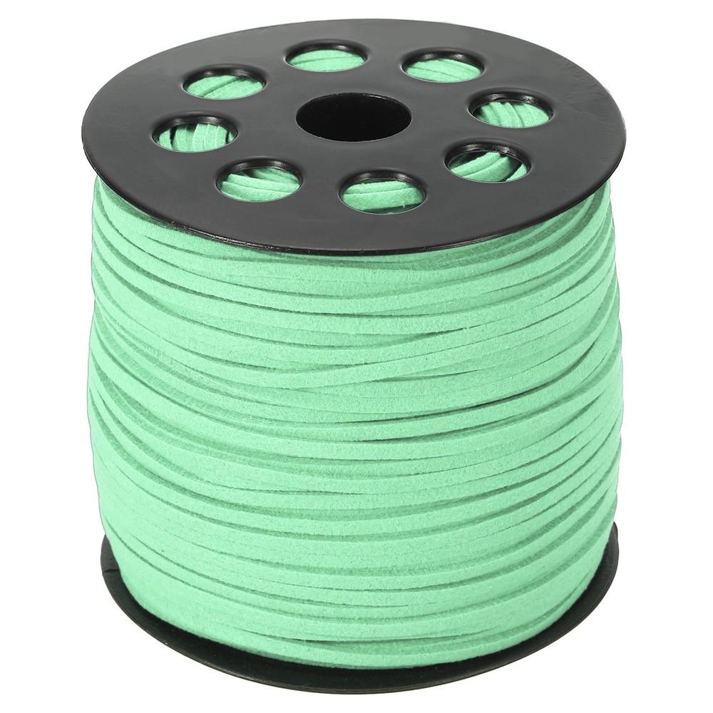 Suede Lanyard String with Roll Spool 98 Yard, Flat Microfiber Cord, Light Green
