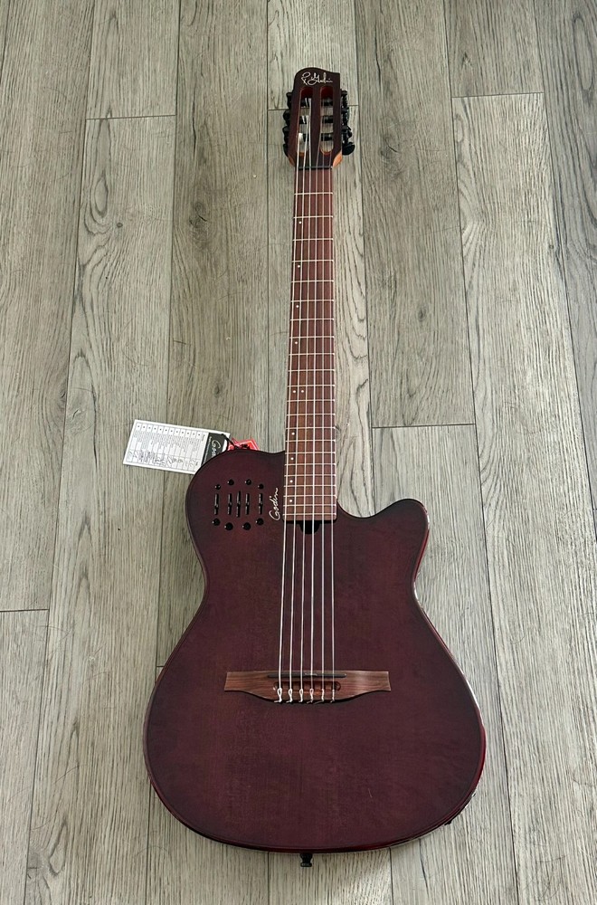 Godin Multiac Mundial Thinline AE Classical Guitar, Solid Cedar Top Kanyon Burst
