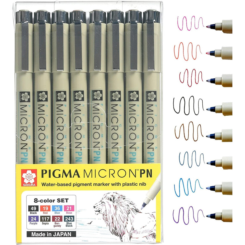 Sakura Pigma Micron PN 8Pc Colour Marker Set Technical Sketching Drawing Pens