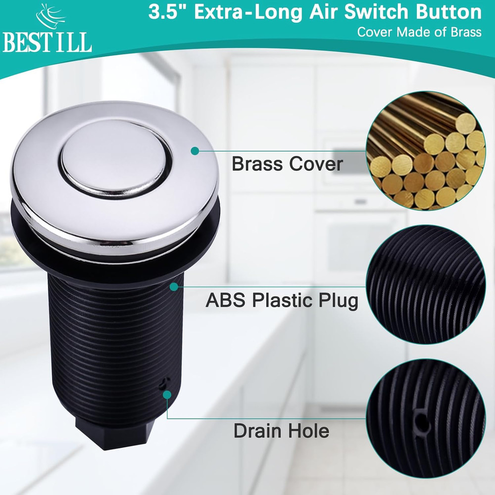 Sink Air Switch Button Chrome Garbage Disposal Air Hose Kit