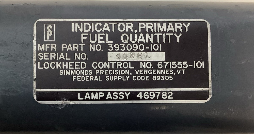 Simmonds Precision Primary Fuel Quantity Indicator Gauge 393090-101