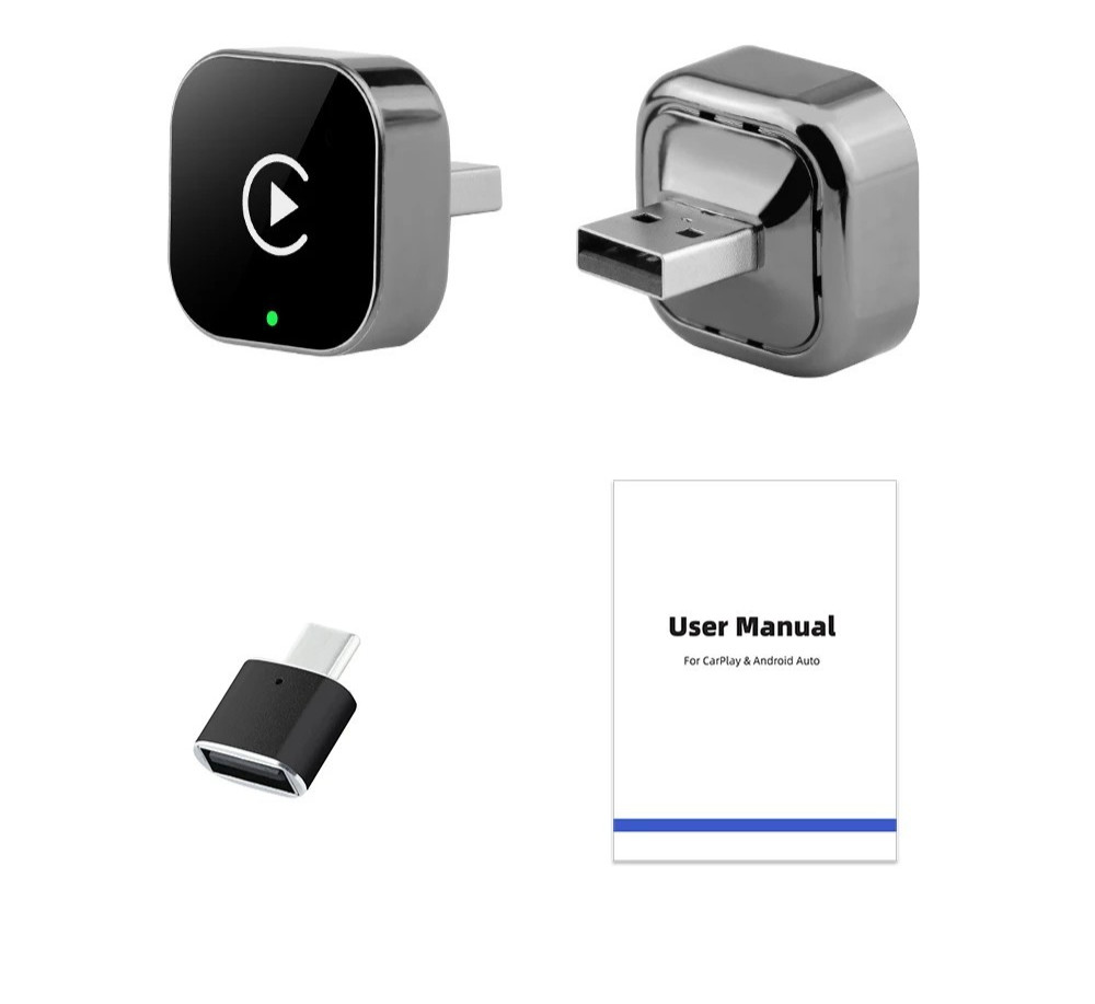 2-in-1 Wireless CarPlay Android Auto Adapter Plug & Play USB for iPhone Android