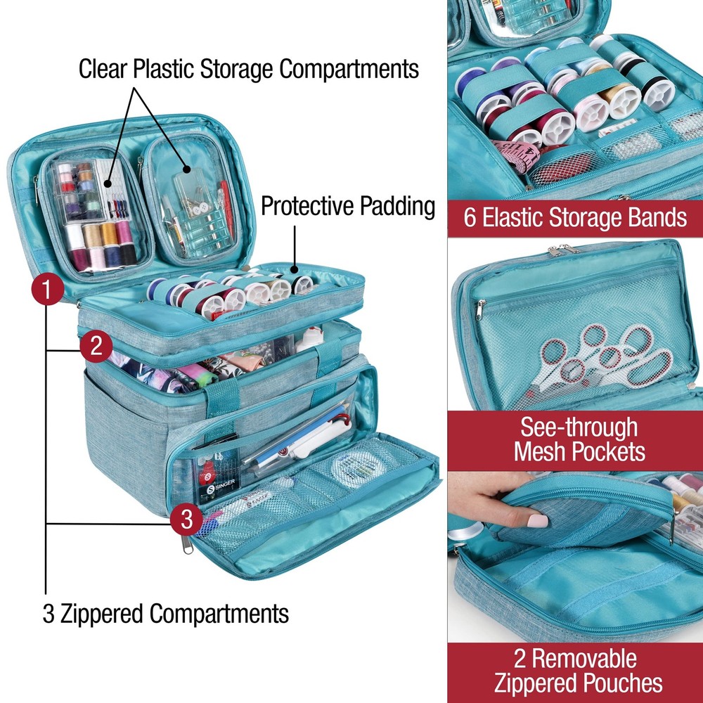 SINGER Sewing Accessories Organizer (Bag Only) – Double Layer Medium, Teal