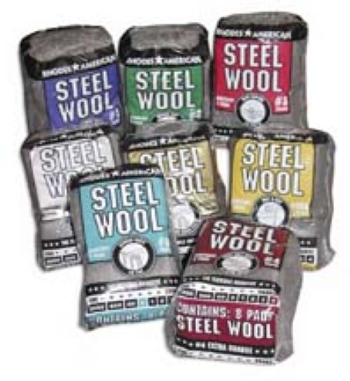 8 Pad Pack Rhodes Steel Wool Grade  - # 1 Medium