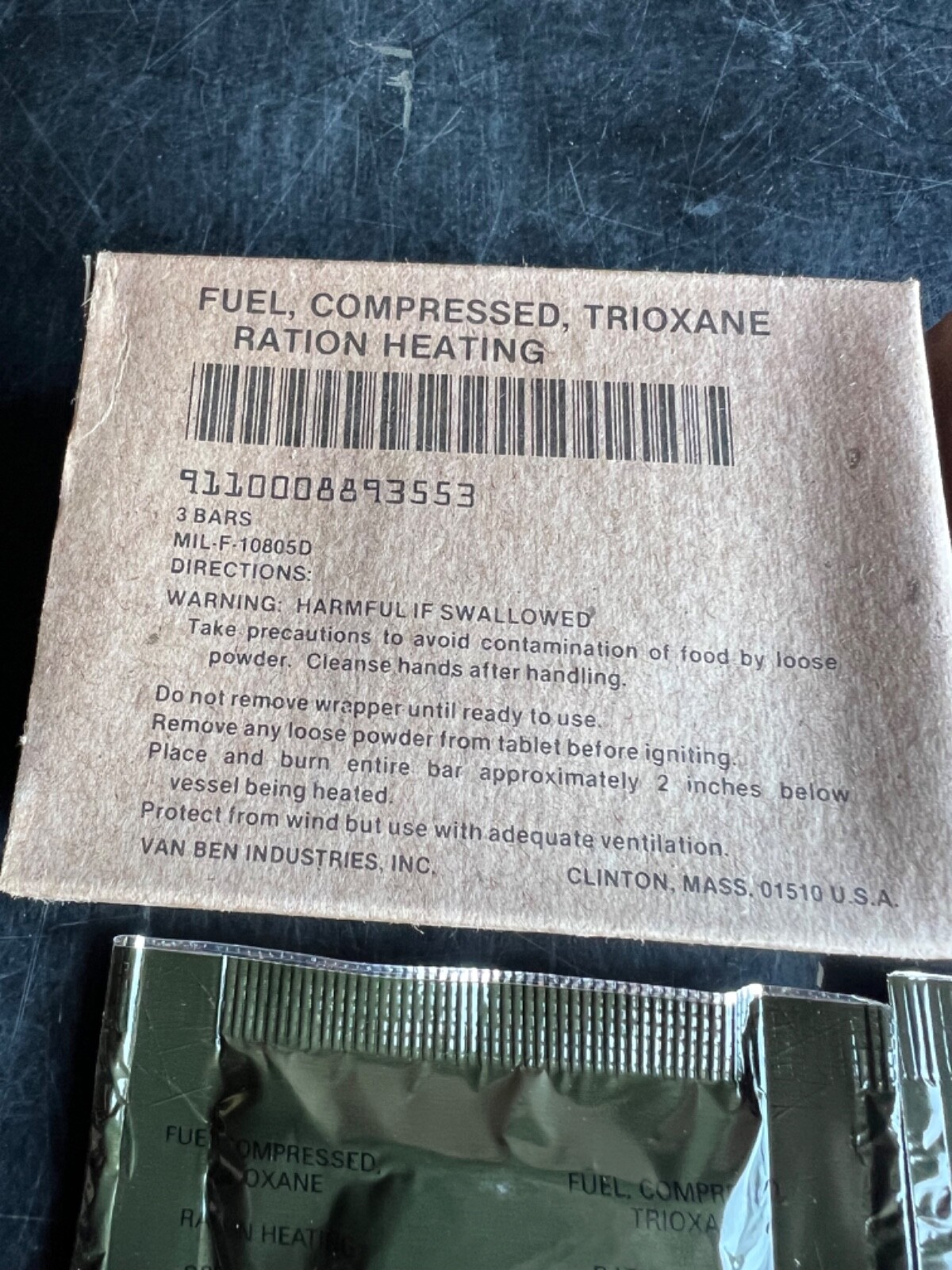 TRIOXANE MILITARY ISSUE LARGE COMPRESSED FUEL BARS - 3 BOXES, 9 BARS TOTAL- NIB