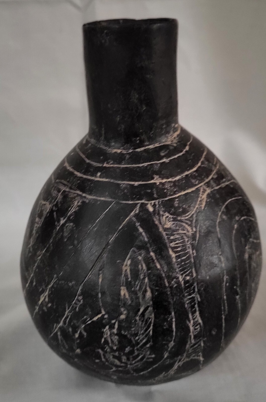 Black Haley Engraved Caddo WaterBottle Ancient Native American Indian Pottery