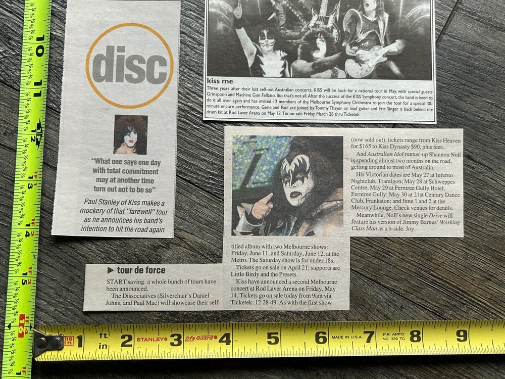 KISS Concert Ad Clipping Rod Laver Australia Tour May 13 2004 Lot Vintage Kiss