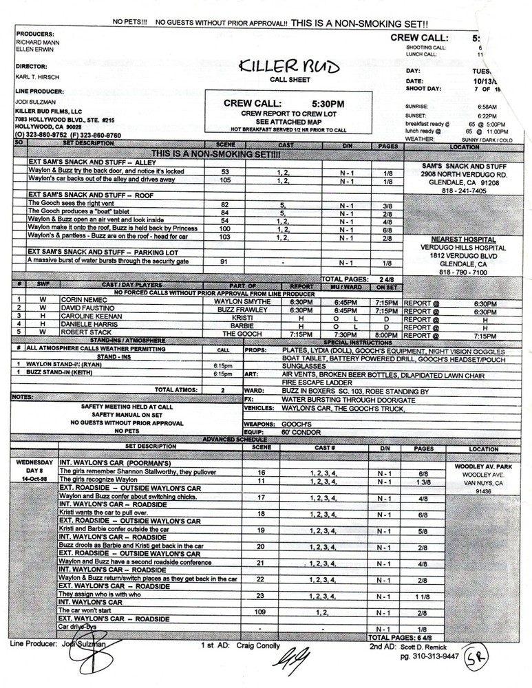 ROBERT STACK script owned original Killer Bud film w call sheet & picture