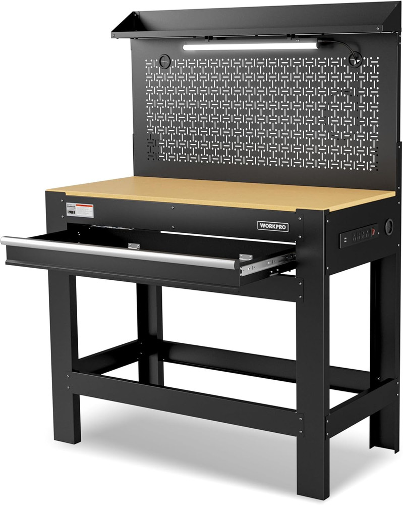 WORKPRO 45" Garage Workbench with Storage, Heavy-Duty Workbench with Pegboard, P