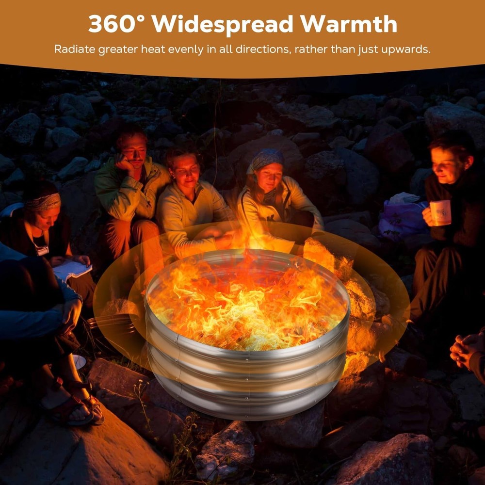 24 Inch Round Galvanized Fire Pit Ring, Silver Round Galvanized Fire Ring, 2 Fee