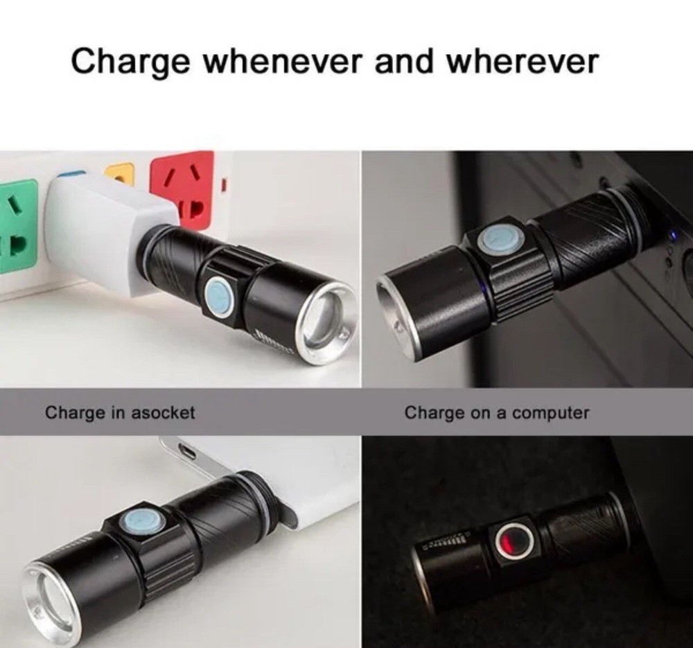 (2) BEST ZOOM TACTICAL LED USB RECHARGEABLE handheld FLASHLIGHT