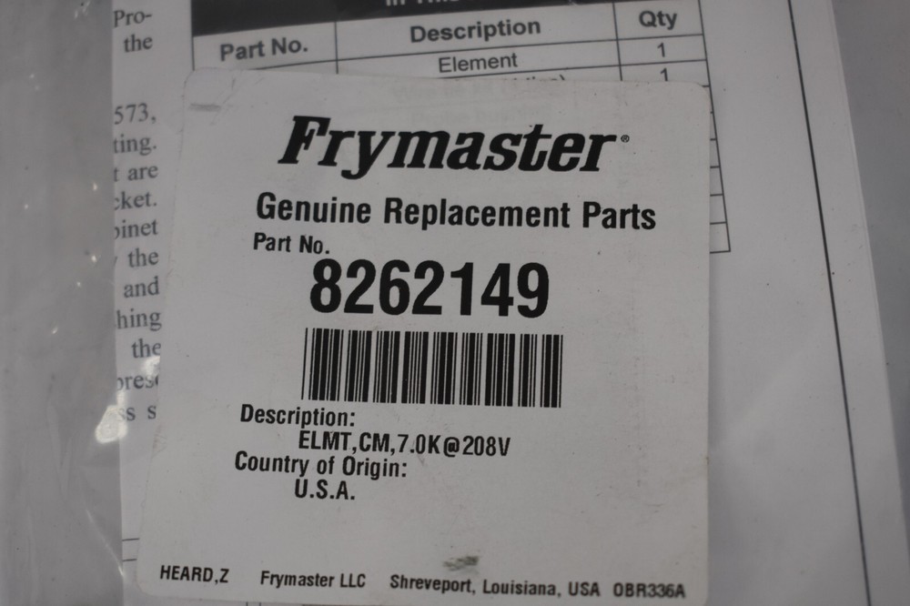 Frymaster Replacement Parts Hardware Kit Compatible With 8262149 Element Kit