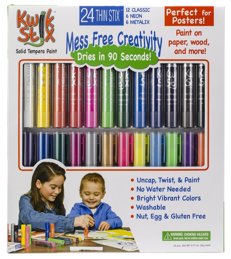 Kwik Stix Thin Solid Tempera Paint Stix 24/Pkg-Classic, Metalix And Neon