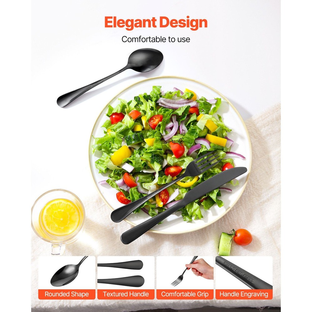48-Piece Black Silverware Set