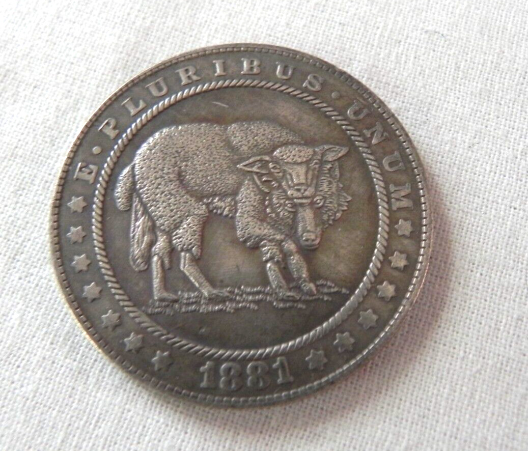 Wolf in Sheep's Clothing Coin Token Hobo Morgan Lucky Good Luck Pocket Piece