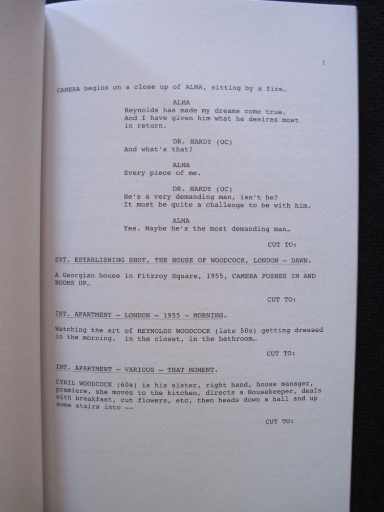 ORIGINAL PHANTOM THREAD SCRIPT by PAUL THOMAS ANDERSON - OSCAR CONSIDERATION