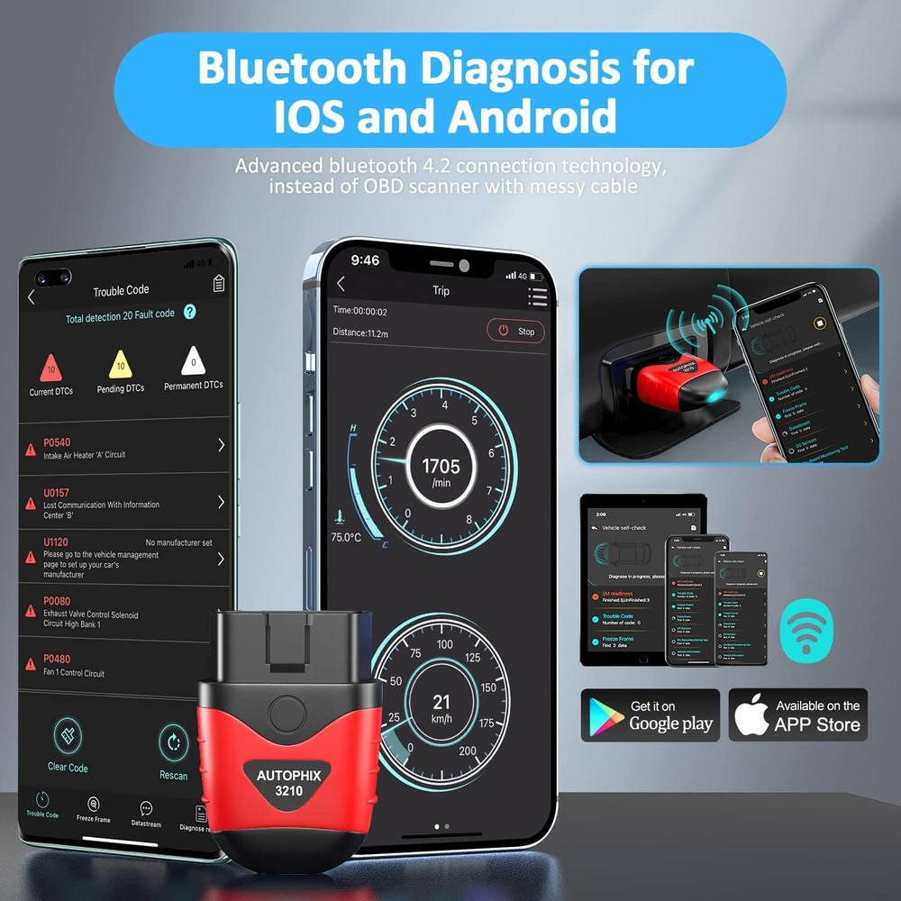 Bluetooth Code Reader Car Scanner OBD2 Auto Diagnostic Tool for iPhone Android