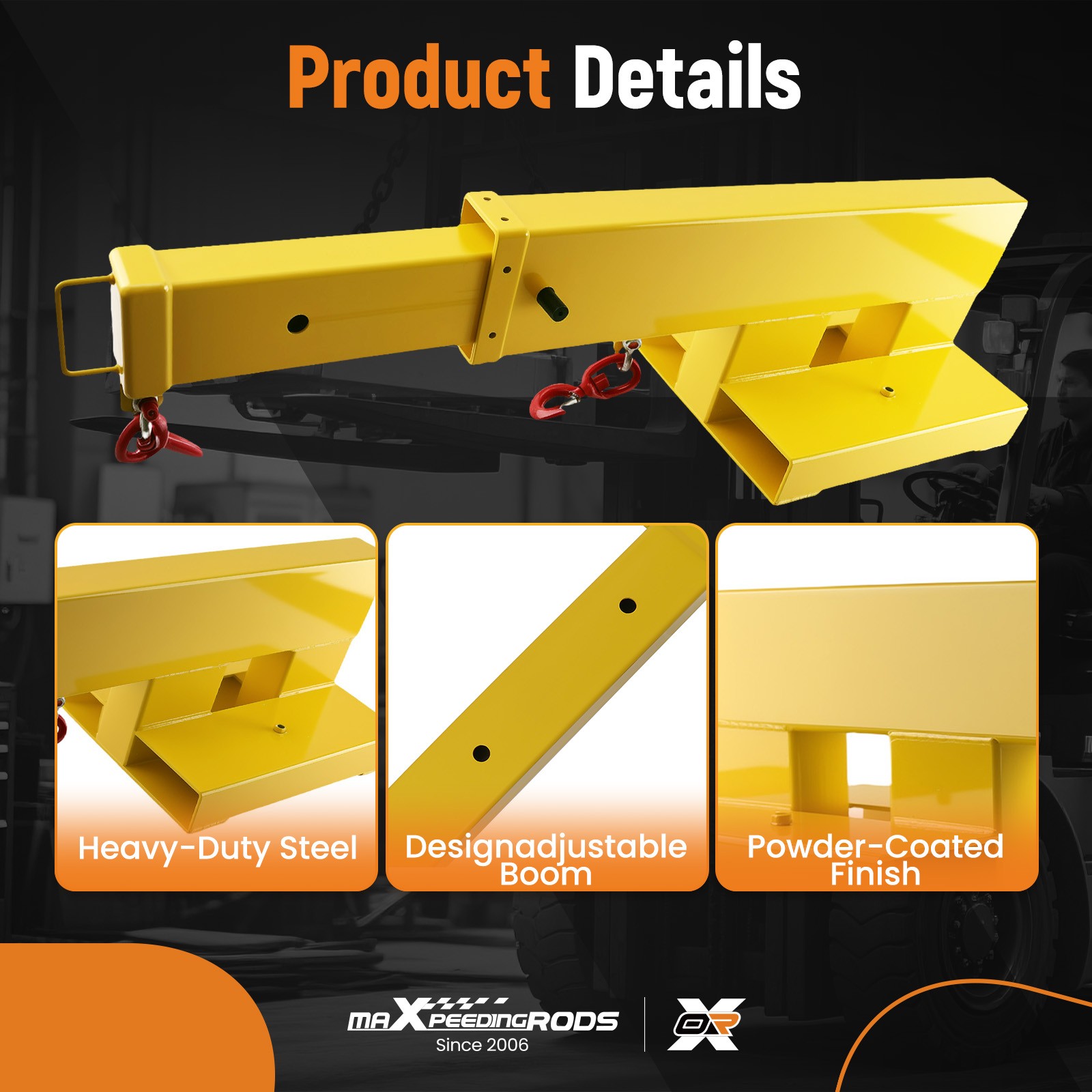 Forklift & Skid Steer Jib Boom - 5500LBS Dual-Fork Telescopic Lifting Attachment