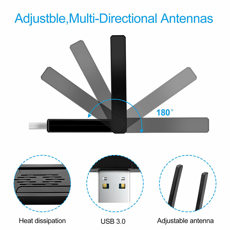 1300Mbps Long Range 5dBi Dual Band 5/2.4GHz Wireless USB3.0 WiFi Adapter Antenna