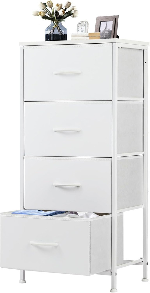 Nightstand with 4 Drawers Bedside Table with Removable Fabric Bins Sturdy Ste...