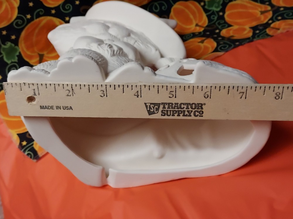 Ceramic Bisque ~ Ready to paint~ Cat Wearing Witch Hat with Pumpkin & light kit