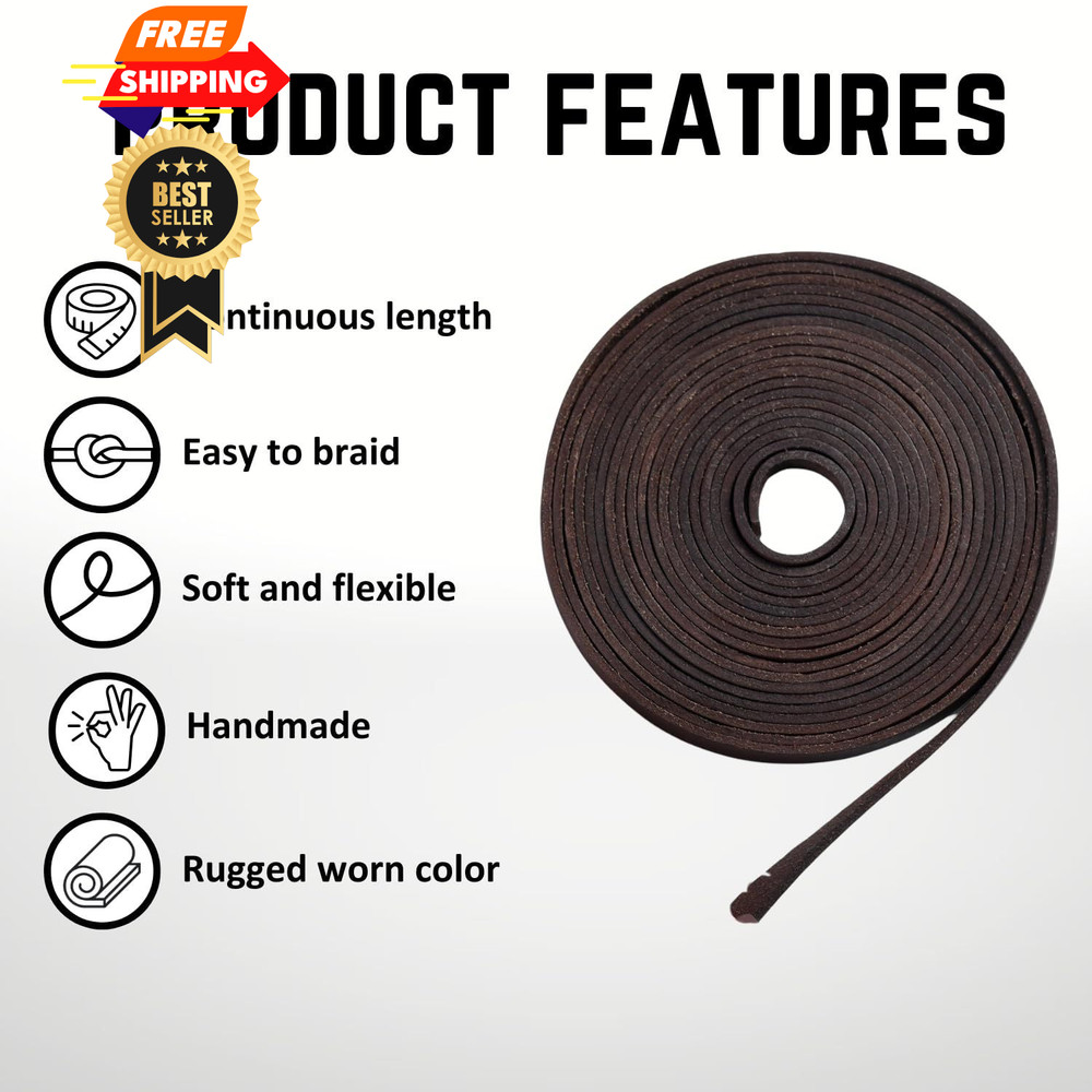 Flat Genuine Leather Cord String Full Grain 3 MM, Dark Brown Distressed