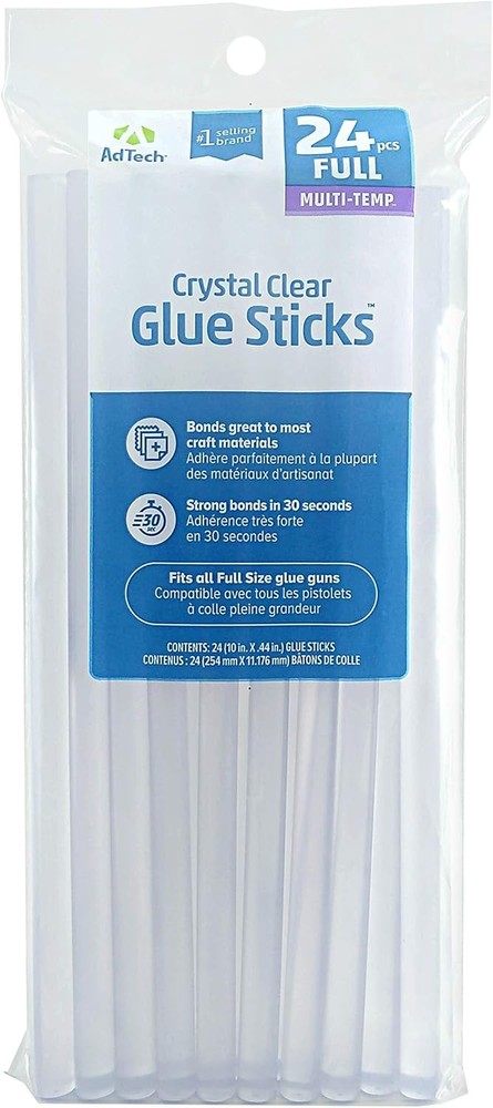 AdTech Hot Glue Sticks 10" Full Size, Clear, 24 SINGLE PACK, Clear