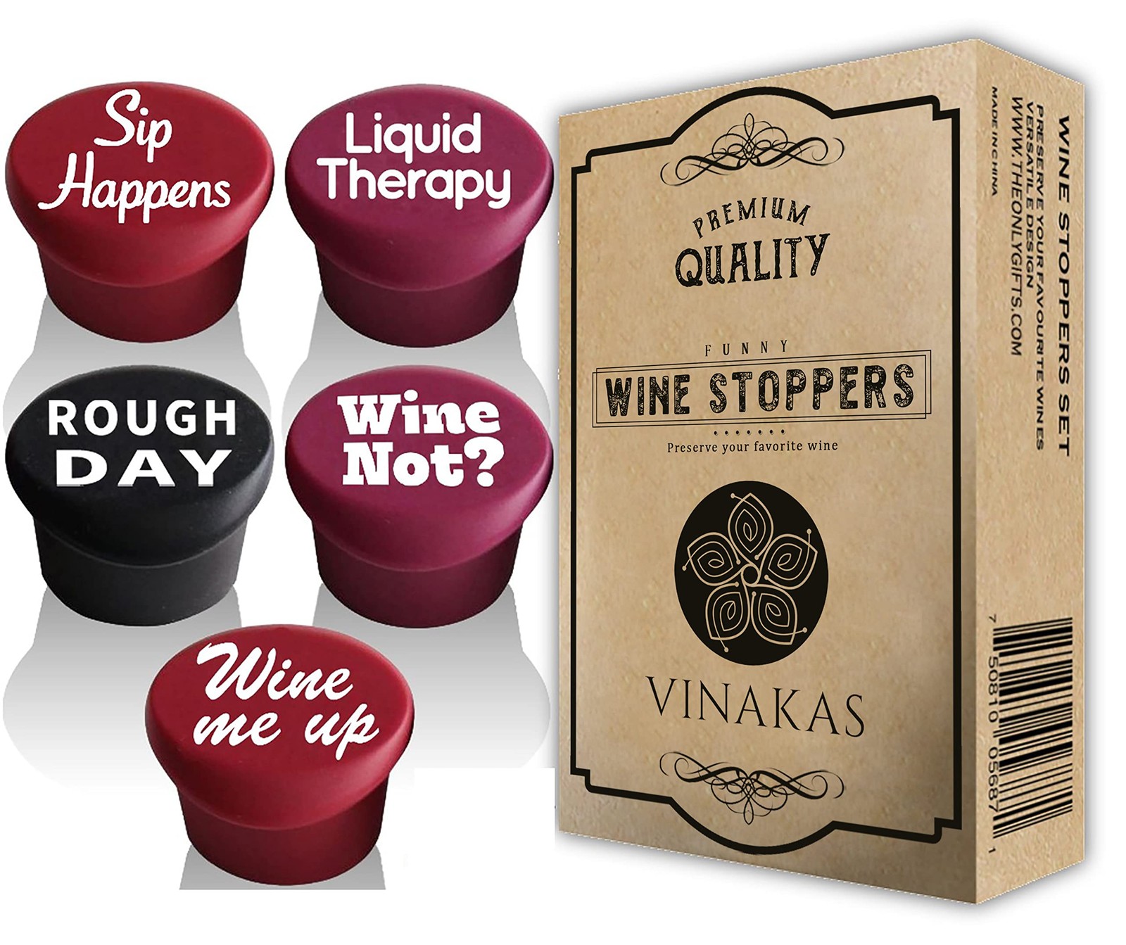 Funny Silicone Wine Stopper Set – Standard, Stoppers - 5pcs set