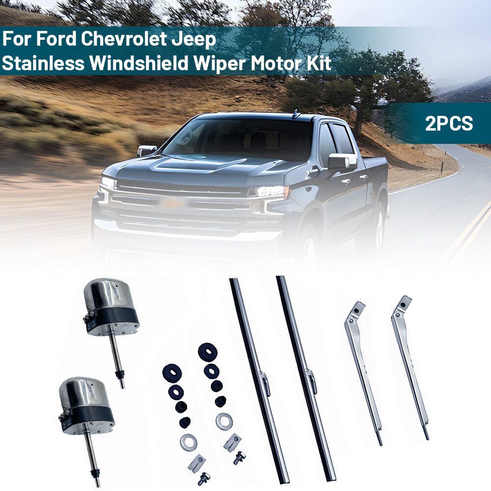 Pair of Stainless Windshield Wiper Motor Hot Street Rod for Jeep Boat Chevy Ford