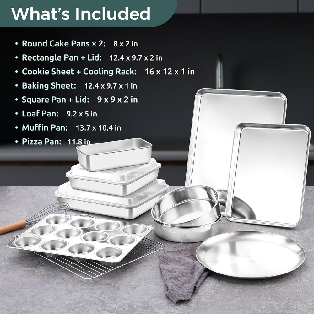 12-Piece Bakeware Sets Stainless Steel Baking Pan Set Includes Cookie Sheet