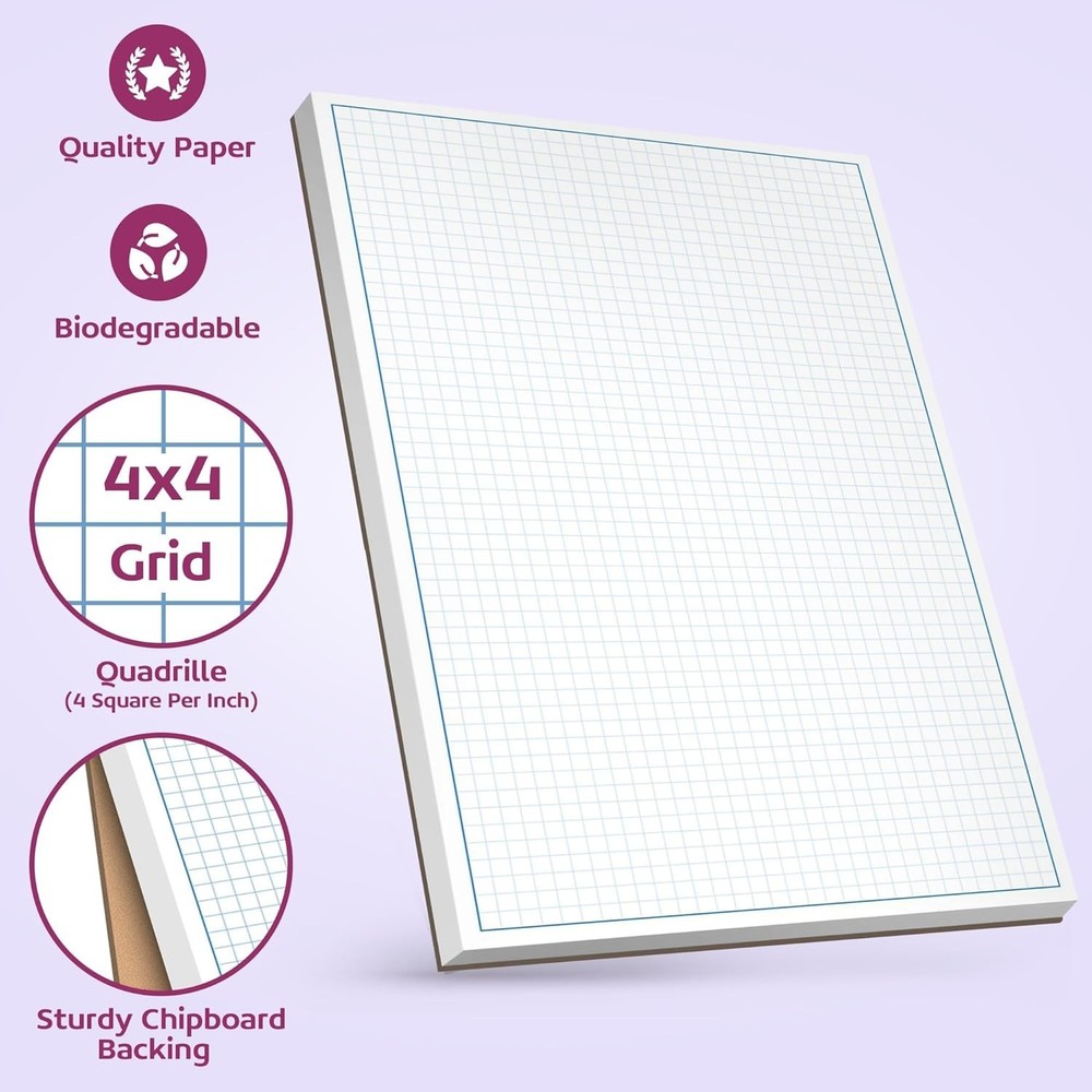 Professional Graph Paper Pad 8.5x11 - 50 Sheets 5-Pack
