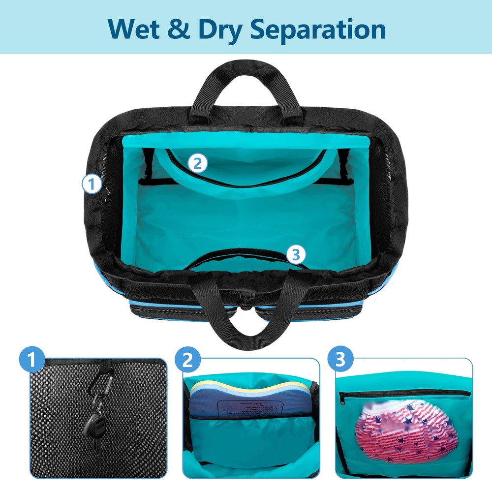 Mesh Beach Bag Backpack with Waterproof Bag and Pocket, Large Drawstring Swim...