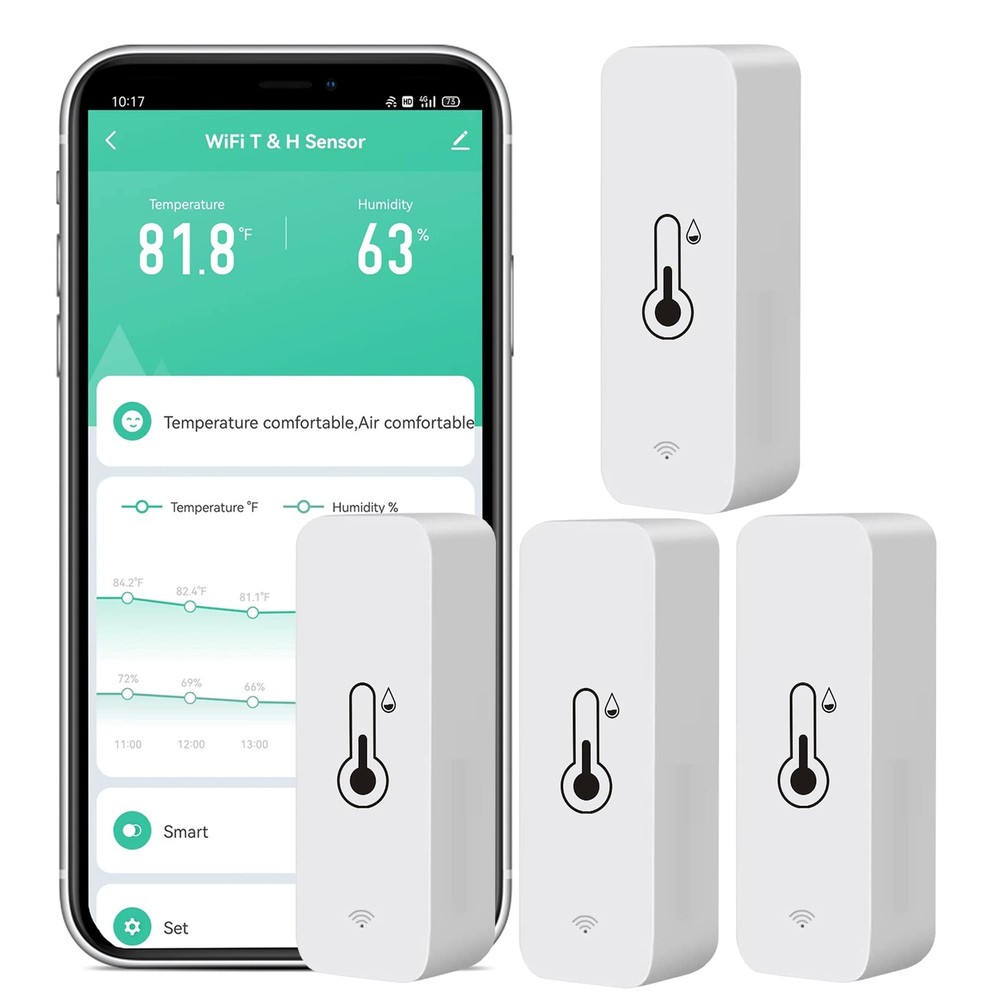 4-Pack WiFi Temperature Humidity Sensor: Wireless