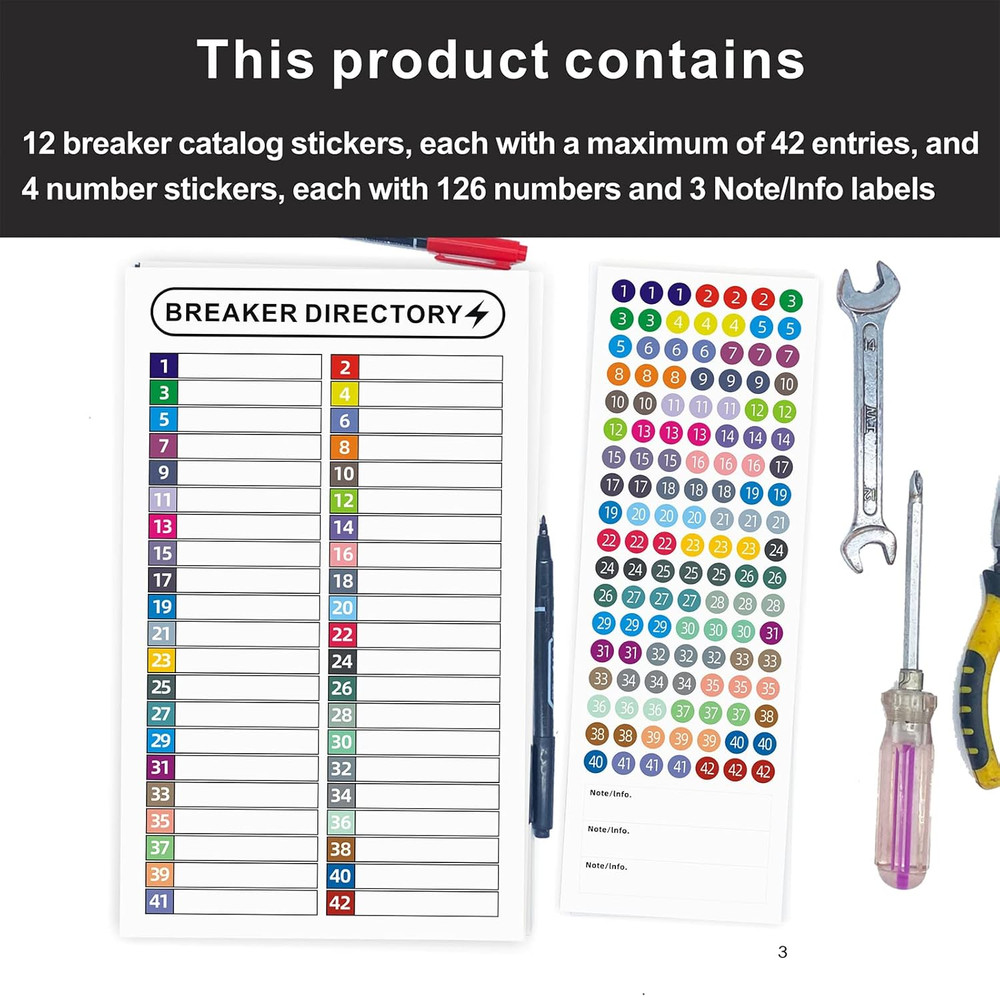 16 Sheets Breaker Panel Labels Electrical Box Sticker Numbers Breaker Panel Labe