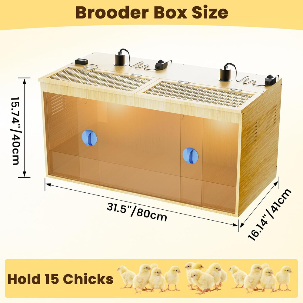 Brooder Box for Chicks, 32 Inch Large Wooden Chicken Brooder Box with 75W Heat L
