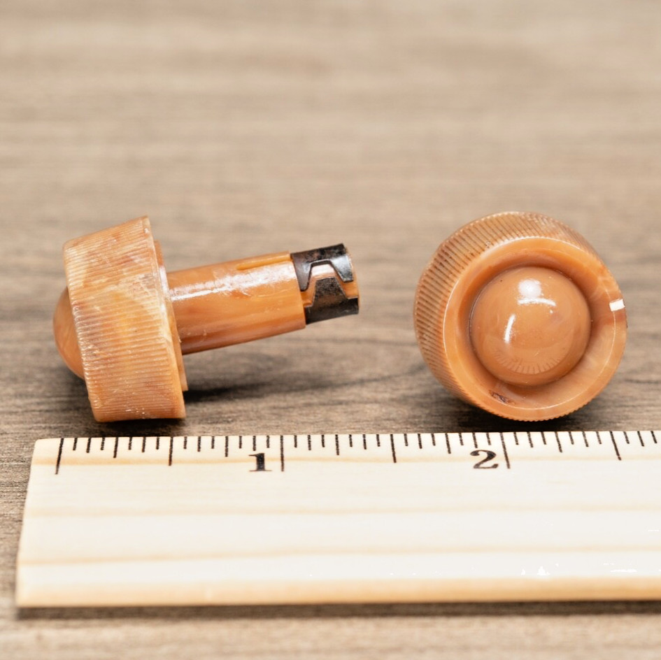 Midcentury Bendix Radio Knobs 2pc Caramel Swirled Plastic 1/4" Opening D Shaft