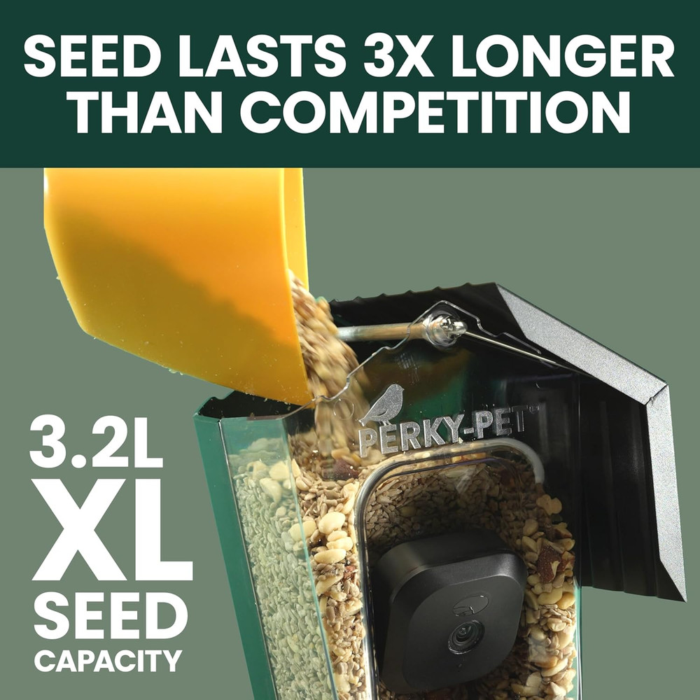 Solar Powered Smart Bird Feeder with Camera - Squirrel-Resistant, 3.2L Capacity,