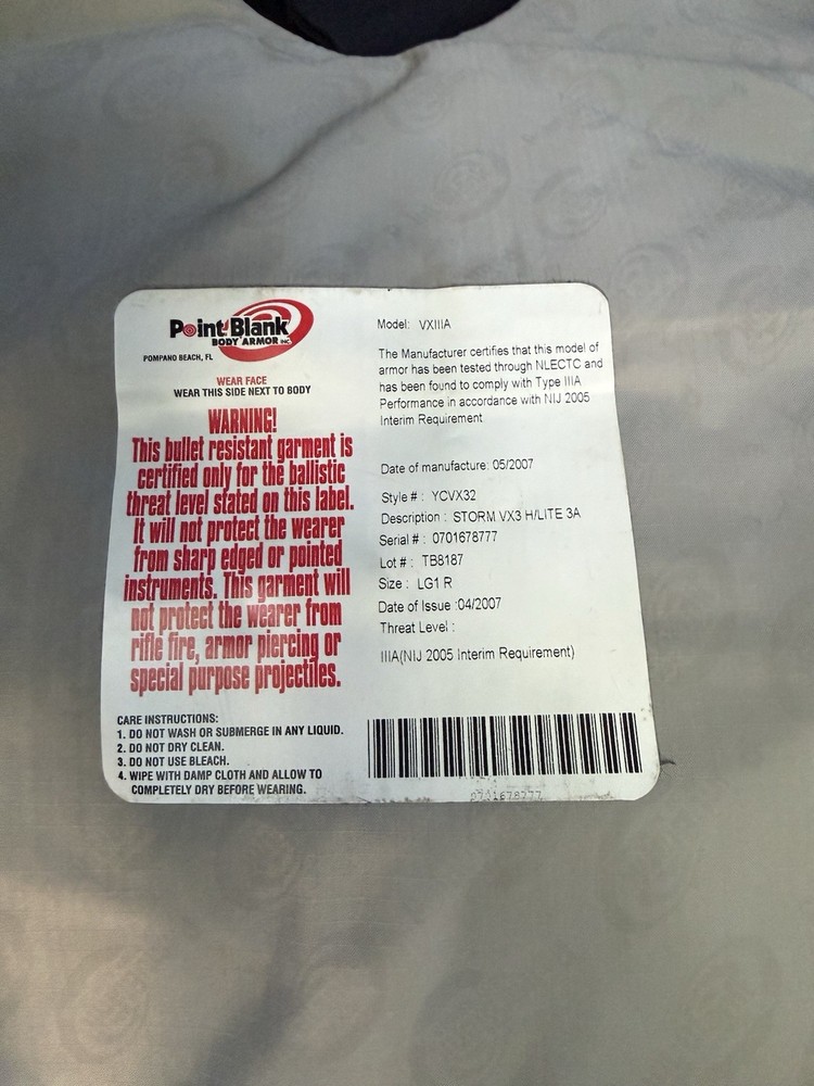 Point Blank Soft Armor Inserts Large Front/Back