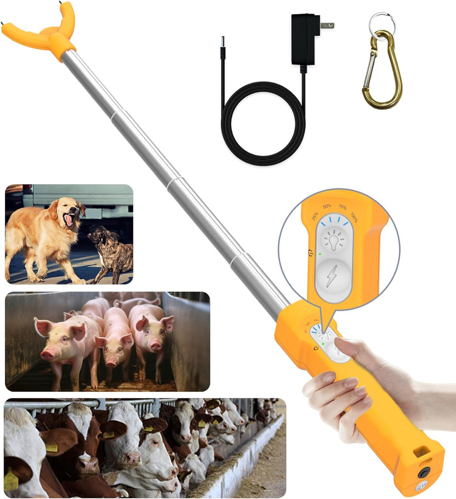 Cattle Prod Rechargeable with Led Light, Waterproof Retractable Cattle Prod Cows