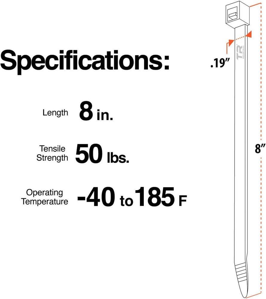Multi-Purpose UV Resistant Black Cable Ties, Inches, 100 Pack