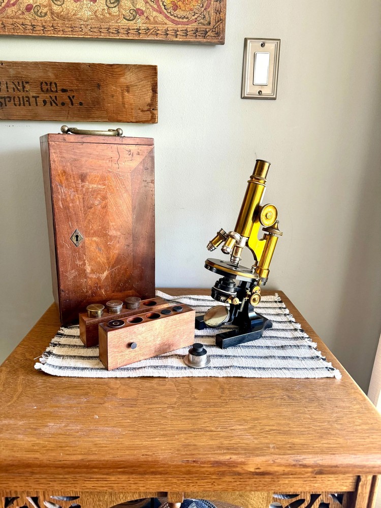 Antique E. Leitz Wetzlar Brass Microscope| Antique Brass Microscope in Org. Box