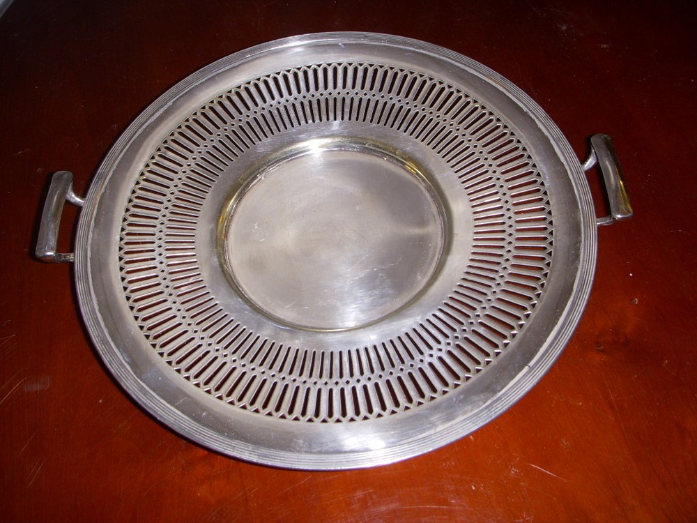 SHEFFIELD silverplate handled CAKE PLATE ...PIERCED DESIGN