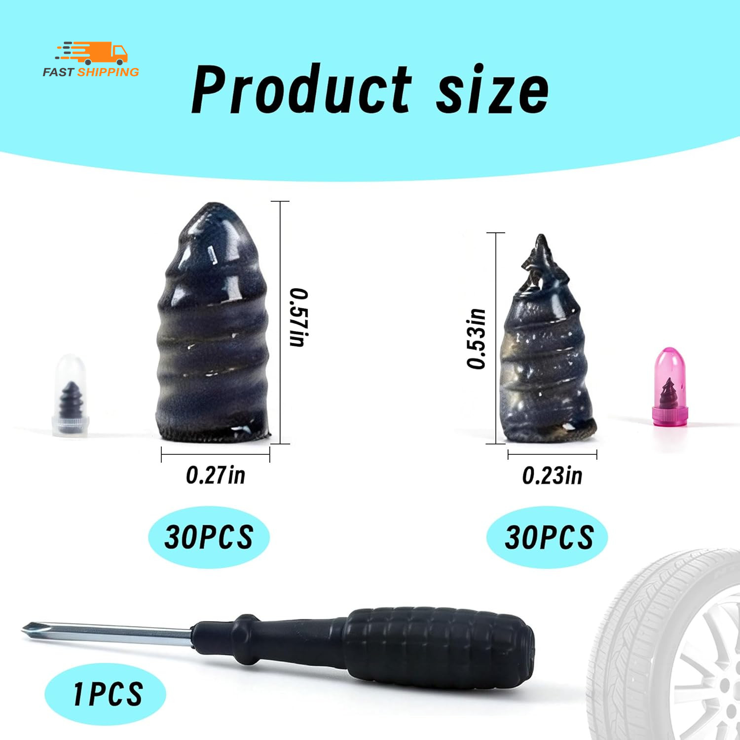 60 PCS Tire Plugs Screw Type, Tubeless Tire Repair Rubber Nail Kit, Quickfix Tir